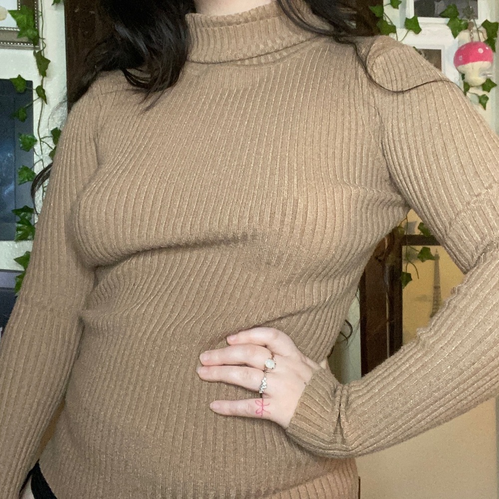 Forever 21 Ribbed Cozy Light Chestnut Brown Soft Fairy Grunge Winter Turtleneck - Picture 3 of 6